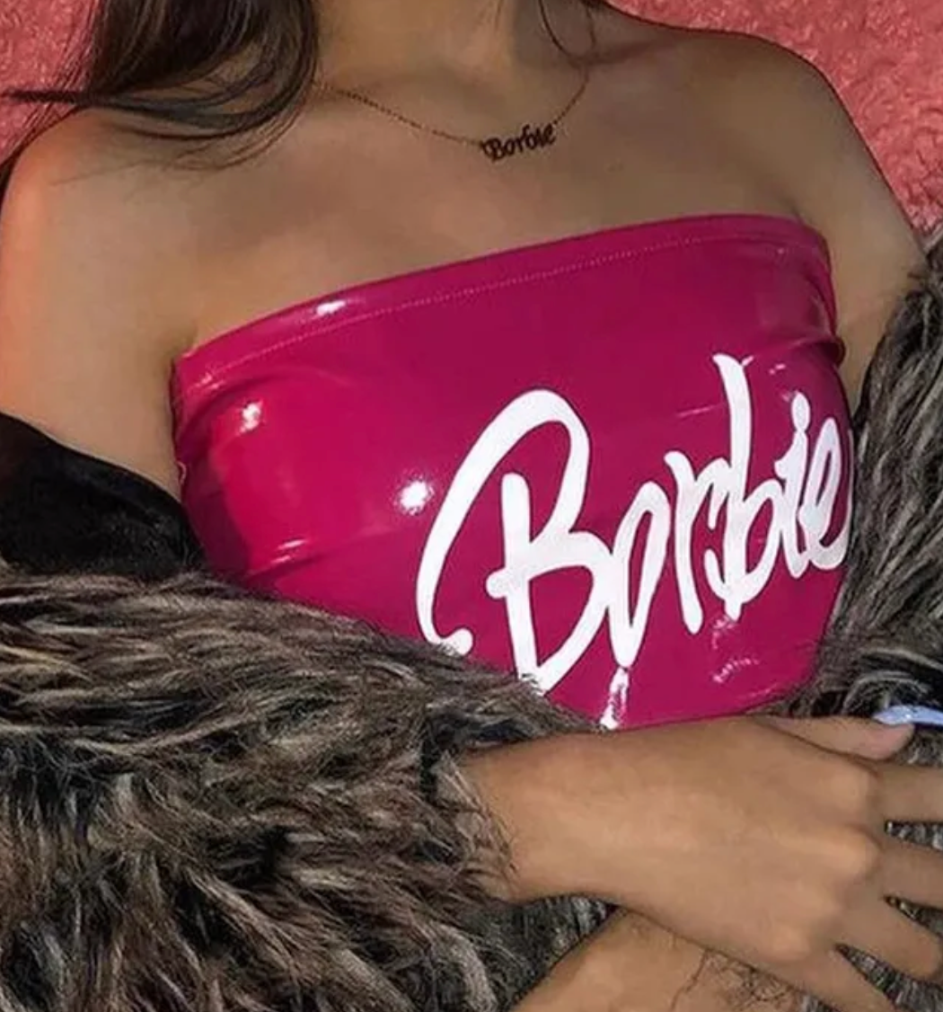 PINK VINYL BARBIE CROP TOP